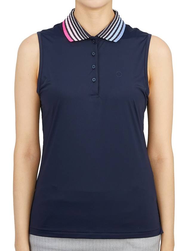 Women's Pleated Collar Sleeveless PK Shirt Navy - G/FORE - BALAAN 2