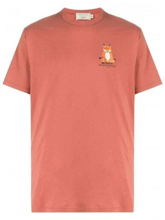 Yoga Fox Round Short Sleeve T-Shirt Dark Pink - MAISON KITSUNE - BALAAN.