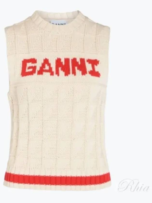 Women's Logo Knit Vest Beige - GANNI - BALAAN 2