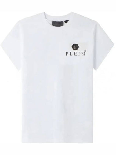 PP Metal Logo Round Short Sleeve T-Shirt White - PHILIPP PLEIN - BALAAN 1