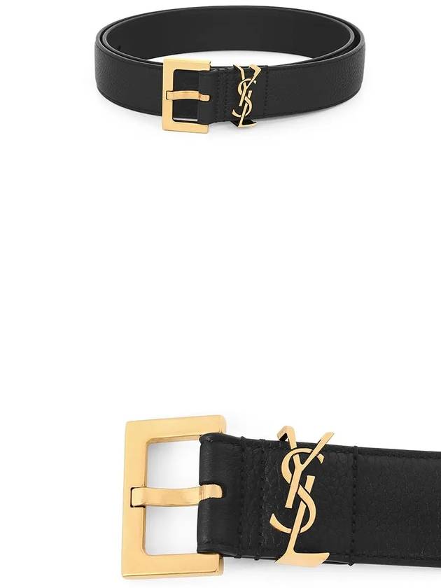 Men's Monogram Grain Leather Belt Gold - SAINT LAURENT - BALAAN 4