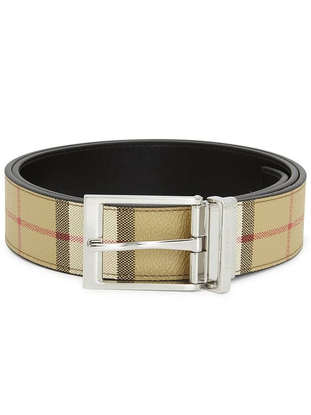 Square Buckle Check Reversible Coated Fabric Leather Belt Beige - BURBERRY - BALAAN 2