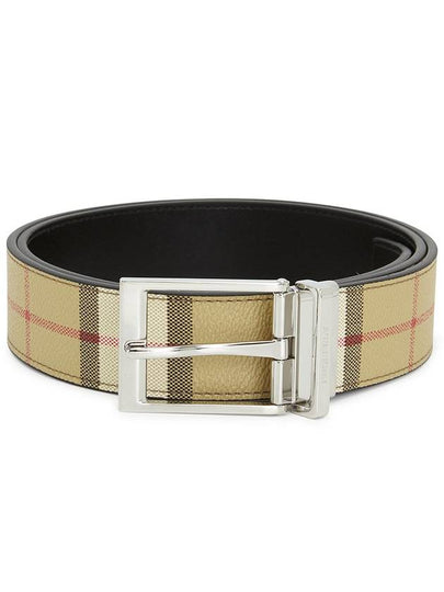 Square Buckle Check Reversible Coated Fabric Leather Belt Beige - BURBERRY - BALAAN 2