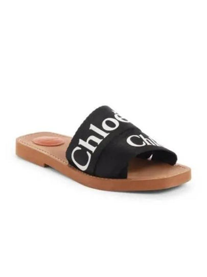 Woody Logo Flat Mule Slippers Black - CHLOE - BALAAN 2