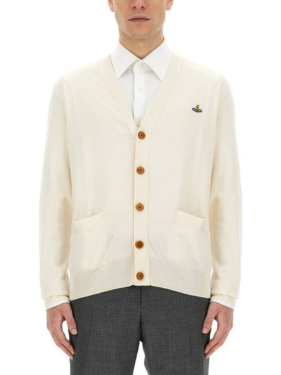 ORB Logo V-Neck Cardigan Cream - VIVIENNE WESTWOOD - BALAAN 2