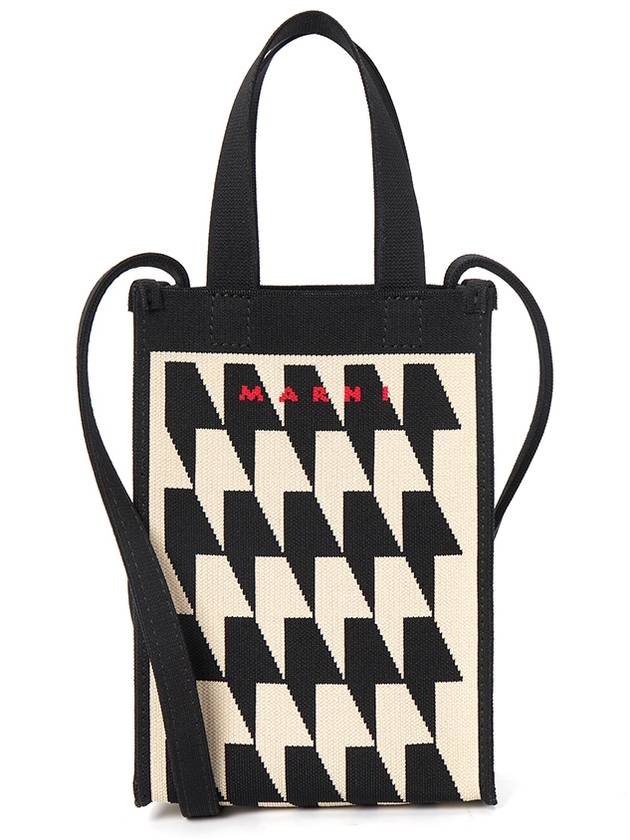 houndstooth pattern small tote bag black cream - MARNI - BALAAN 2