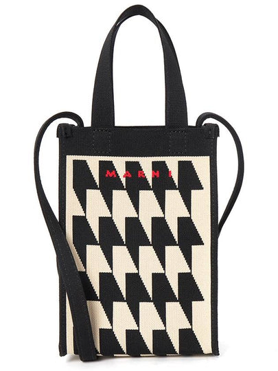 Houndstooth Pattern Small Tote Bag Cream Black - MARNI - BALAAN 2