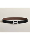 H Buckle 32MM Reversible Leather Belt Noir Etain - HERMES - BALAAN 2