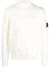 Wappen Patch Loose Fit Cotton Turtleneck White - STONE ISLAND - BALAAN 2