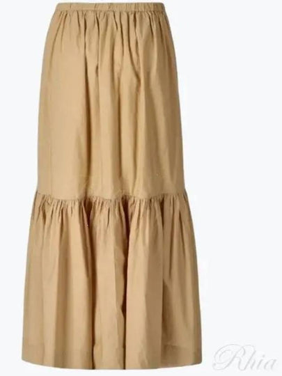 Cotton Poplin Maxi Flounce Long A-Line Skirt Beige - GANNI - BALAAN 2