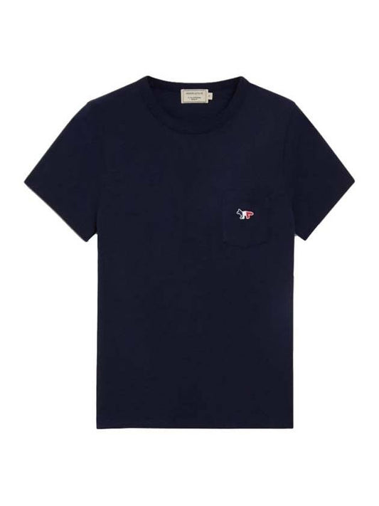 Tricolor Fox Patch Classic Pocket Short Sleeve T-Shirt Navy - MAISON KITSUNE - BALAAN 1