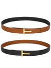 T Logo Reversible Leather Belt Tan Black - TOM FORD - BALAAN.