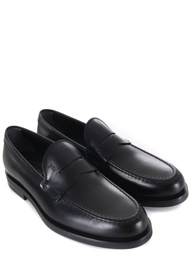 Men's Stamped Monogram Semi Glossy Leather Loafers Black - TOD'S - BALAAN 13