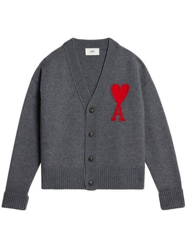 Big Heart Logo Wool Cardigan Grey - AMI - BALAAN 1