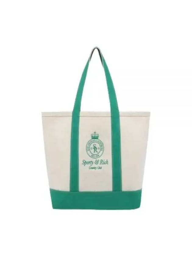 Crown Logo Cotton Tote Bag Natural Verde - SPORTY & RICH - BALAAN 2