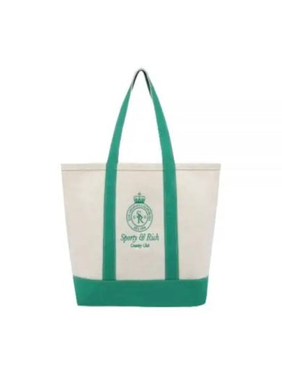 Crown Logo Cotton Tote Bag Natural Verde - SPORTY & RICH - BALAAN 2