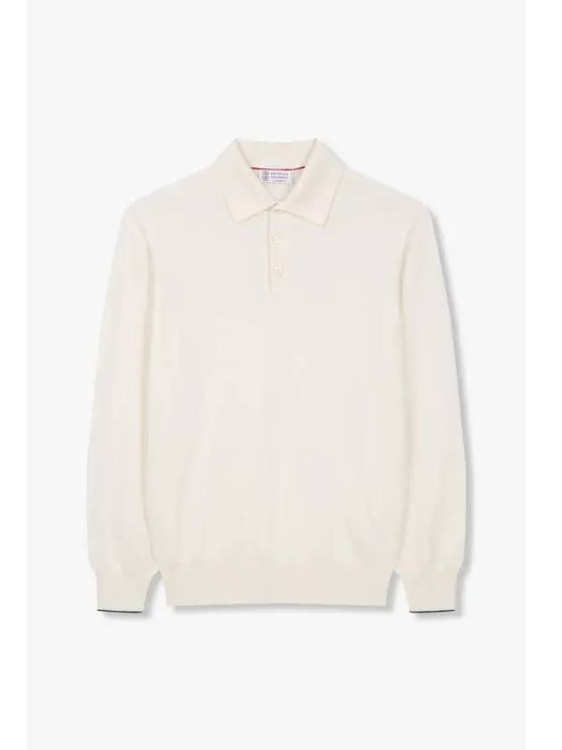 Sukday 10 e point men s cashmere long sleeve polo knit white - BRUNELLO CUCINELLI - BALAAN 1