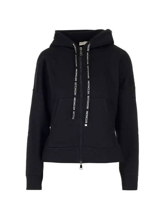 logo string hooded zip-up black - MONCLER - BALAAN.