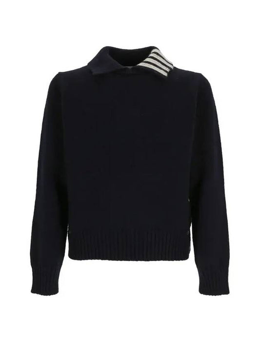 Stitch Donegal 4 Bar Polo Collar Pullover Knit Top Navy - THOM BROWNE - BALAAN 1