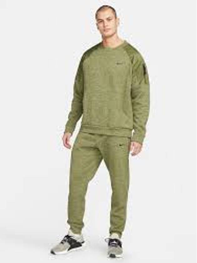 Therma Novelty Crewneck Sweatshirt Khaki - NIKE - BALAAN 3