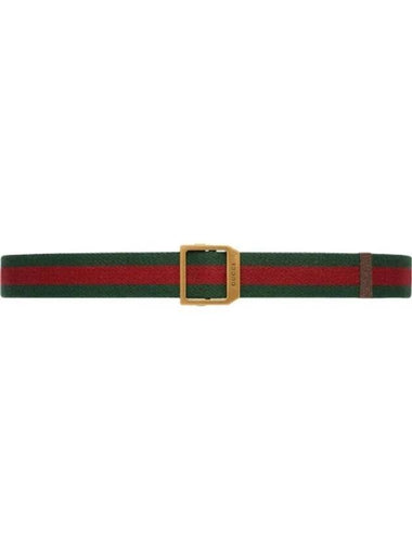 Web Square Buckle Belt Red Green - GUCCI - BALAAN 1