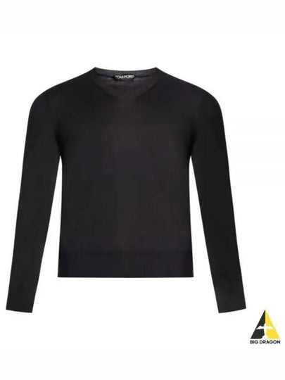 Cotton V-Neck Knit Top Black - TOM FORD - BALAAN 2