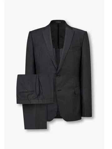 Men s Striped Pattern Glossy Wool Suit Charcoal Gray - EMPORIO ARMANI - BALAAN 1