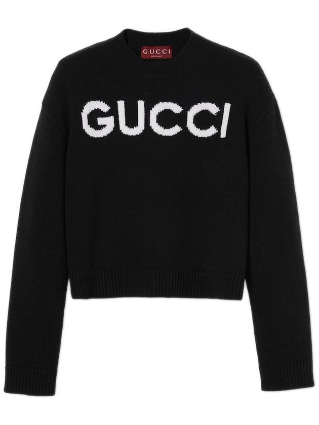 Intarsia Wool Knit Top Black - GUCCI - BALAAN 2