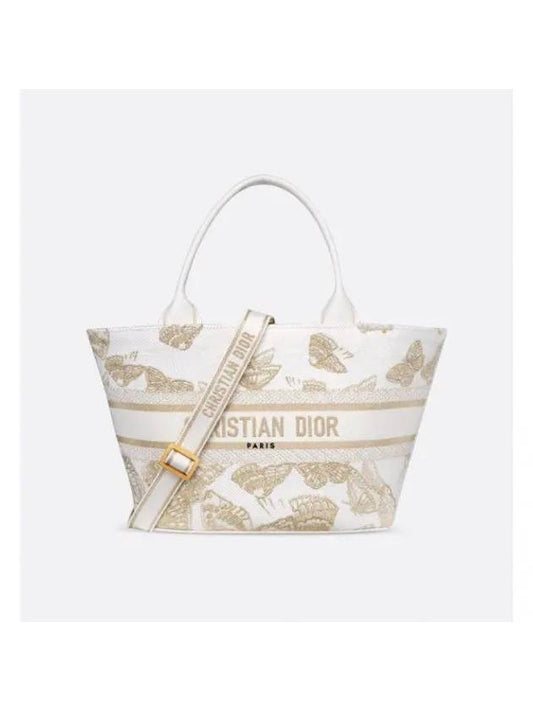 Gold Tone Gradient Butterflies Hat Basket Tote Bag White - DIOR - BALAAN 1