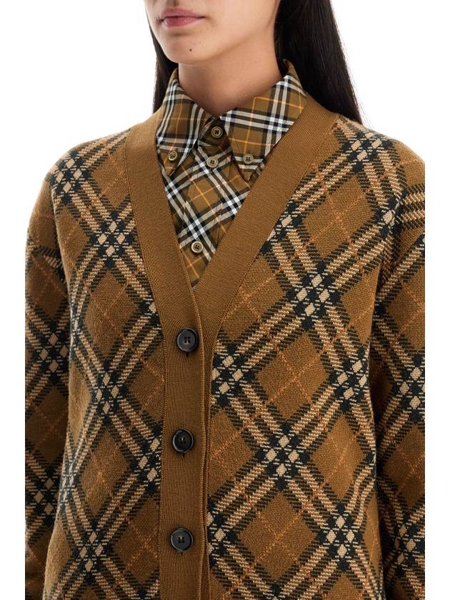 Check Wool Mohair Blend Cardigan Brown - BURBERRY - BALAAN 5