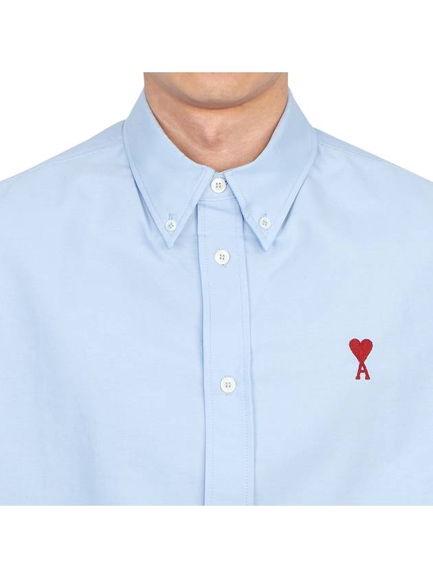 Men's Boxy Fit Embroidered Logo Short Sleeve Shirt Light Blue - AMI - BALAAN 6