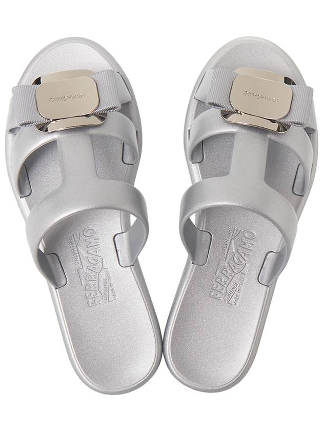 New Vara Plate Strappy Slippers Silver - SALVATORE FERRAGAMO - BALAAN 3