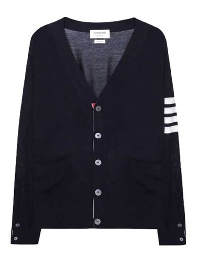 Men's Sustainable Classic Diagonal Wool Cardigan Navy - THOM BROWNE - BALAAN 2