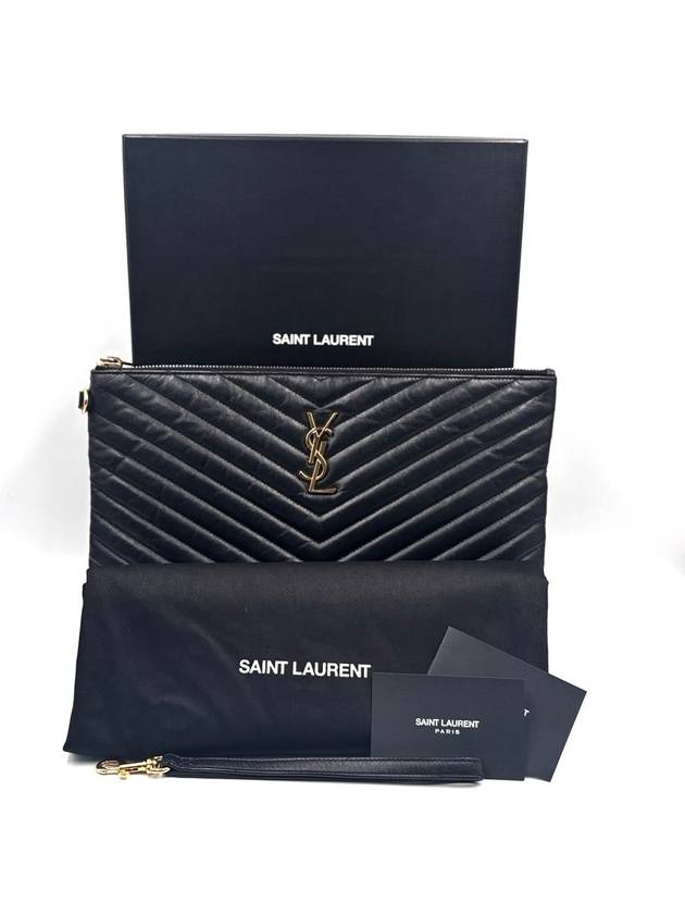 Monogram Chevron Black Clutch Bag - SAINT LAURENT - BALAAN 7