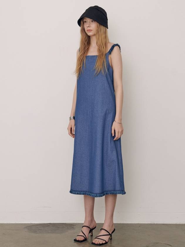 Women's Tassel Trimmed Denim Long Dress Blue - PRETONE - BALAAN 5