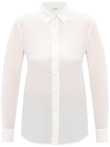 Basic Slim Fit Silk Shirt White - SAINT LAURENT - BALAAN 1