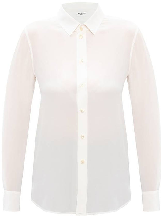Women's Silk Crepe Shirt White - SAINT LAURENT - BALAAN 1