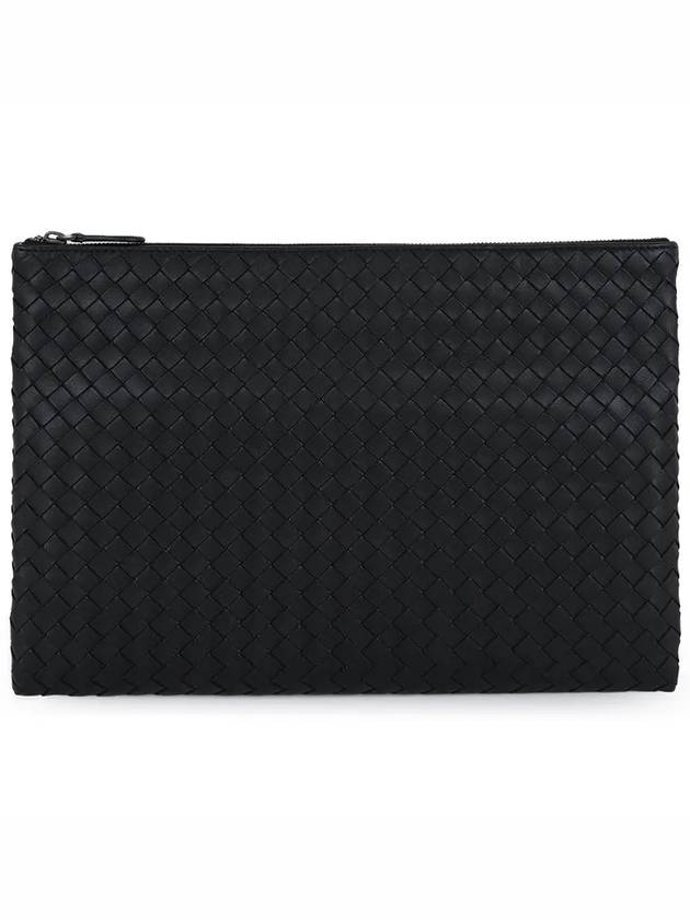 Intrecciato Document Leather Clutch Bag Black - BOTTEGA VENETA - BALAAN 3