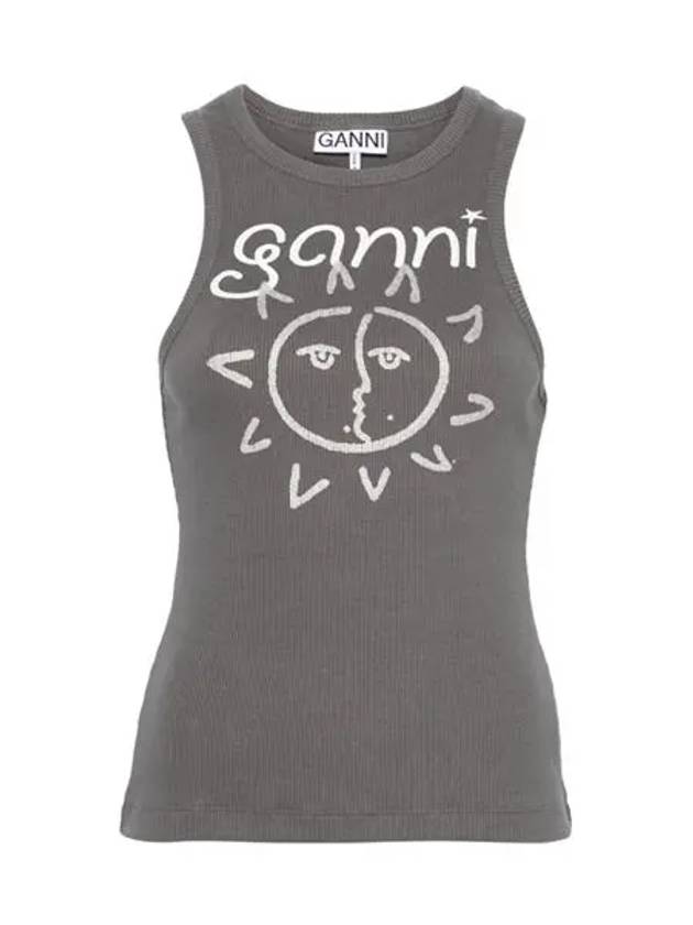 Sun Graphic Print Ribbed Sleeveless Grey - GANNI - BALAAN 3