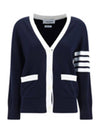 Cotton Hector Pointelle 4 Bar V Neck Cardigan Navy - THOM BROWNE - BALAAN 6