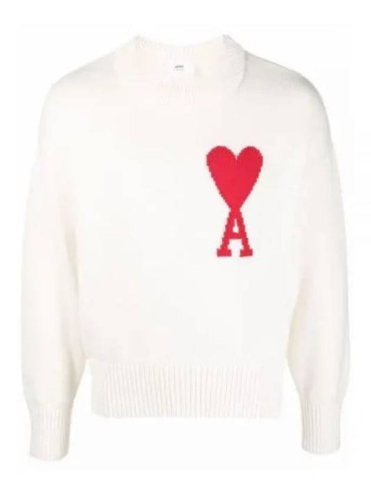 Big Heart Logo Knit Top White - AMI - BALAAN.