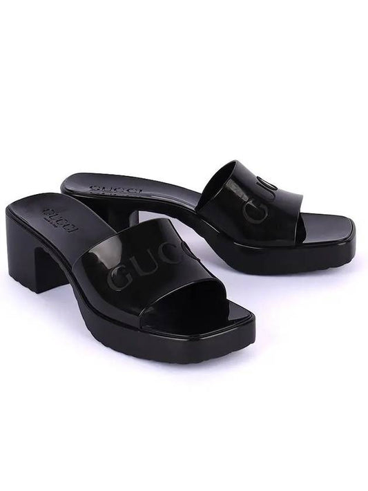 Women's Rubber Slide Heel Slippers Black - GUCCI - BALAAN 2
