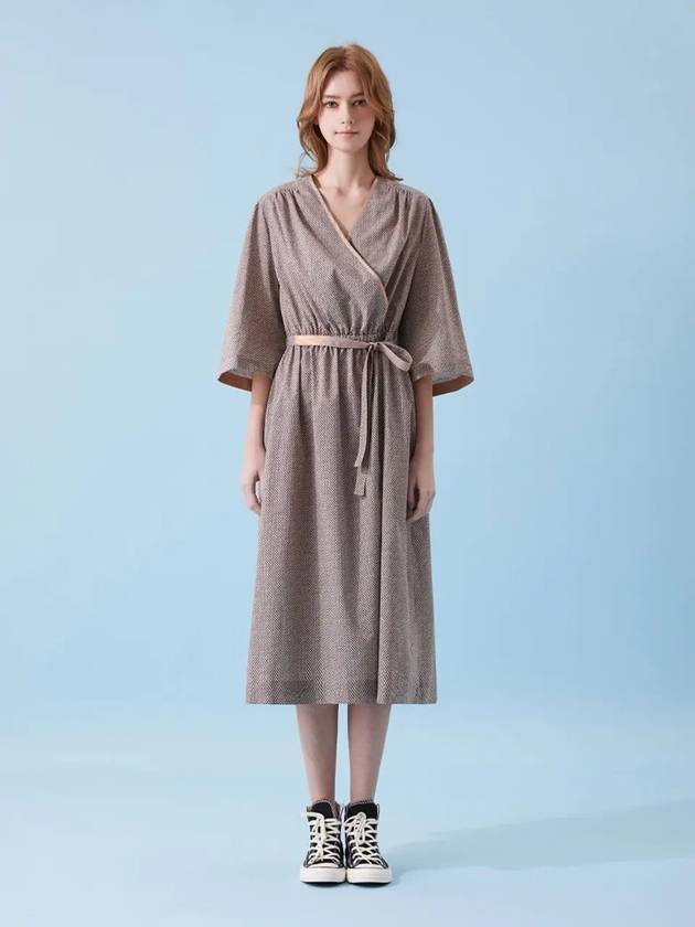 Dot Print Cotton Wrap Long Dress Brown - VOYONN - BALAAN 6