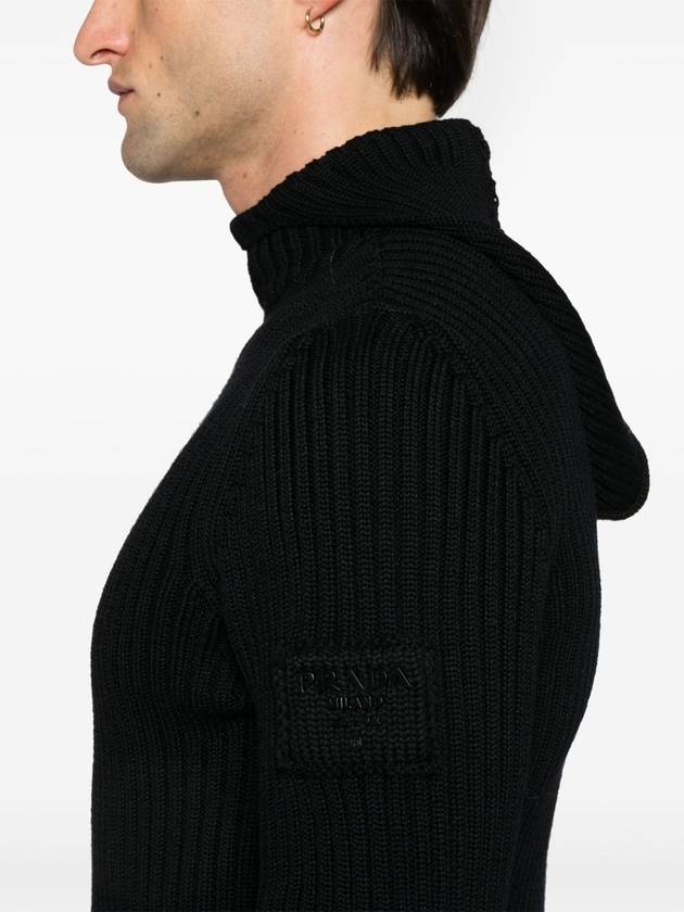 Logo Patch Rib Knit Wool Turtleneck Black - PRADA - BALAAN 6