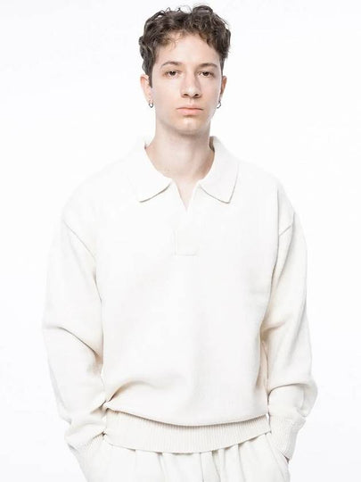 Men s M243TP08IV Dense Modal Open Collar Knit Ivory - CHANCE'S NOI - BALAAN 2