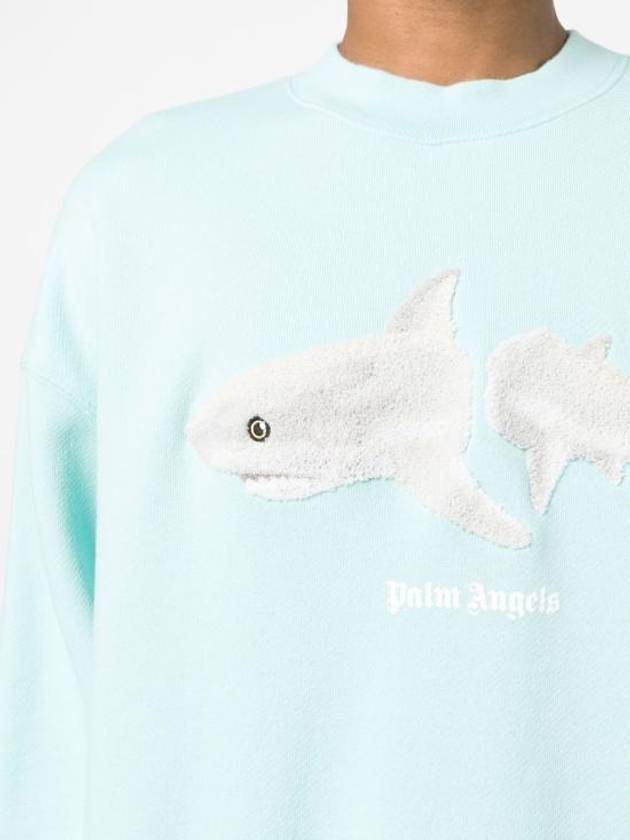 Men's Shark White Sweatshirt Light Blue - PALM ANGELS - BALAAN 3