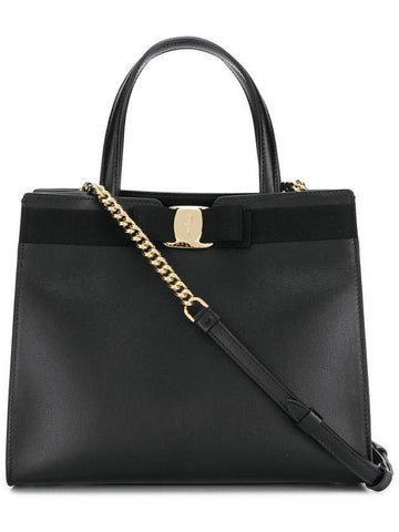 Vara Bow Top Handle Tote Bag Black - SALVATORE FERRAGAMO - BALAAN 1