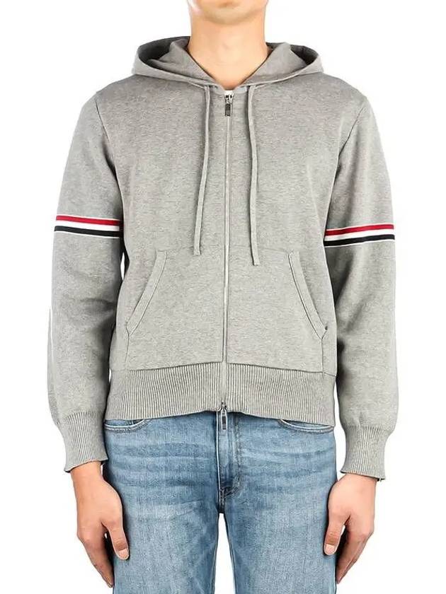 Cotton Milano Armband Zip Up Hoodie Light Grey - THOM BROWNE - BALAAN 2