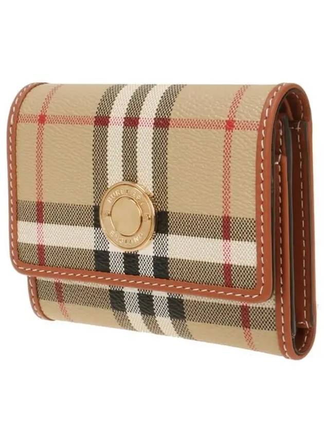 Women's Checked Leather Small Half Wallet Archive Beige - BURBERRY - BALAAN 3