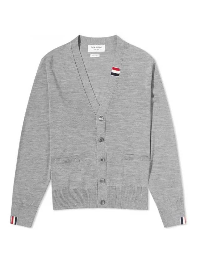 Men's Jersey Stitch V-Neck Cardigan Light Grey - THOM BROWNE - BALAAN 1